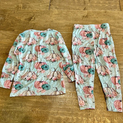 Posh Peanut Girls Jackie Soft Fall Pumpkin Loungewear Pajama Set Blue 2T EUC
