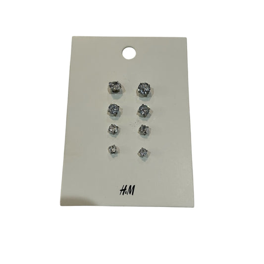 H&M Women’s 4 Pairs Silver Rhinestone Studs NWT Cute Girly Sparkle Trendy