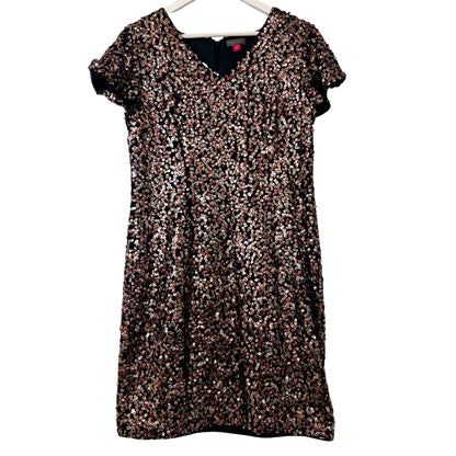 Vince Camuto Sequin Cocktail Party Dress Black Pink Silver Sparkle Size 8 EUC
