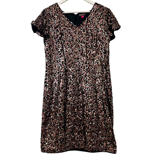 Vince Camuto Sequin Cocktail Party Dress Black Pink Silver Sparkle Size 8 EUC