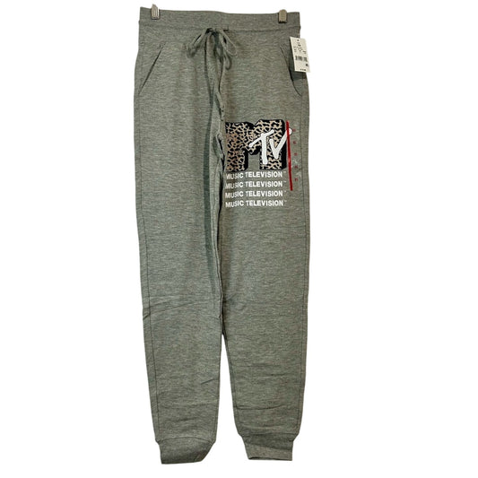 MTV Women’s Casual Drawstring Joggers MTV Leopard Print Logo Grey New with Tags