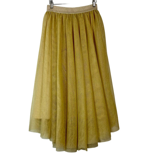 Ele Story Women’s Shimmer Tulle Lined Midi Skirt Gold Size Small EUC Girly Flowy