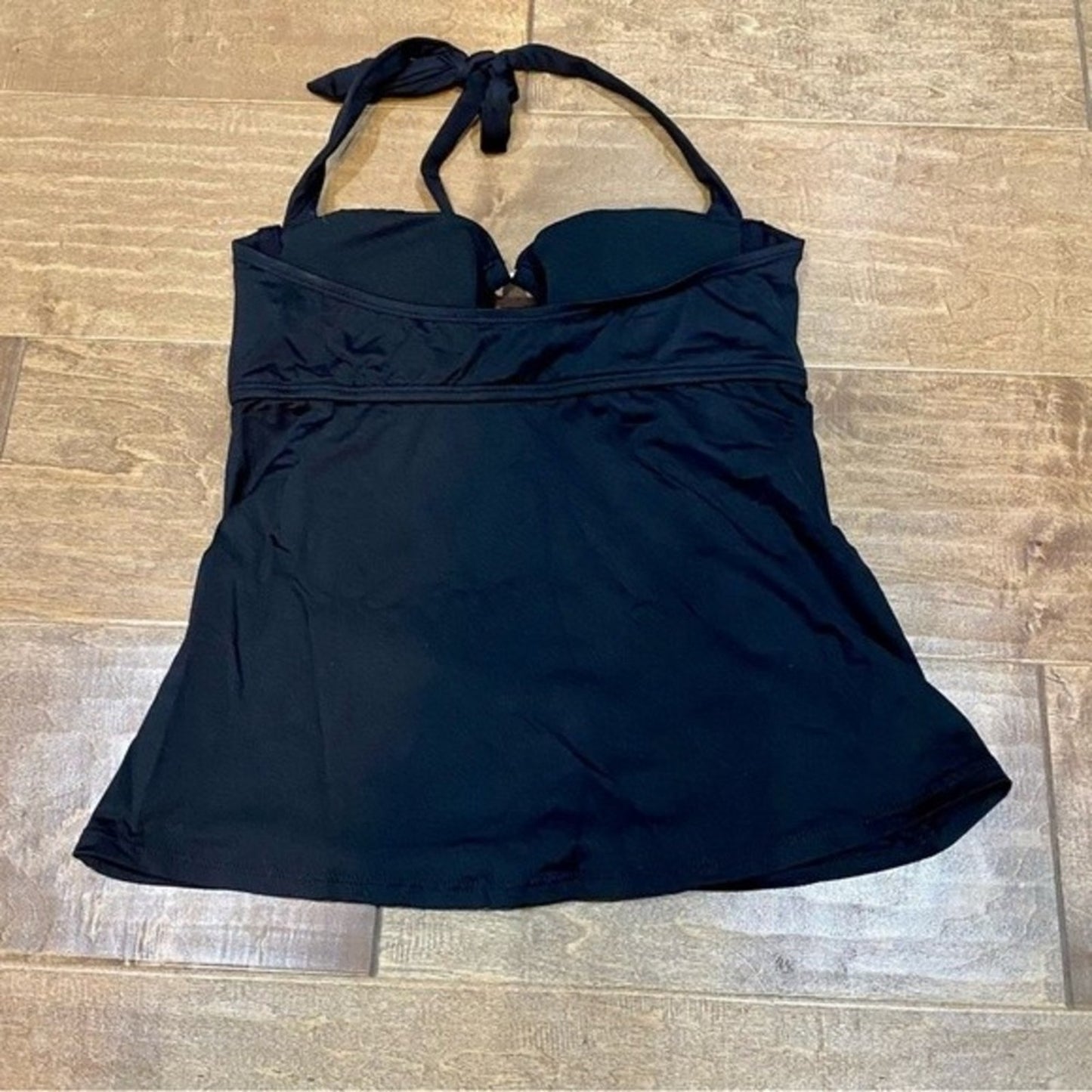 Kona Sol Women's Circle Halter Tie Tankini Swim Top Ruched Black NWT