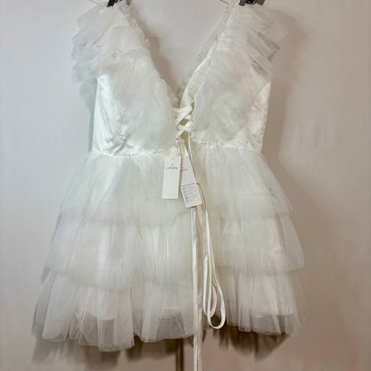 Miss Veil Women’s Layered Tulle Double V Neck Mini Dress White Size XL NWT