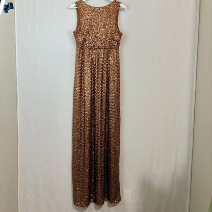 PinkBlush Women’s Sequin Maternity V Neck Sleeveless Evening Gown Gold Med EUC