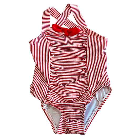 Cat & Jack Toddler Girls Retro Style Striped One Piece Swimsuit Red White 2T EUC