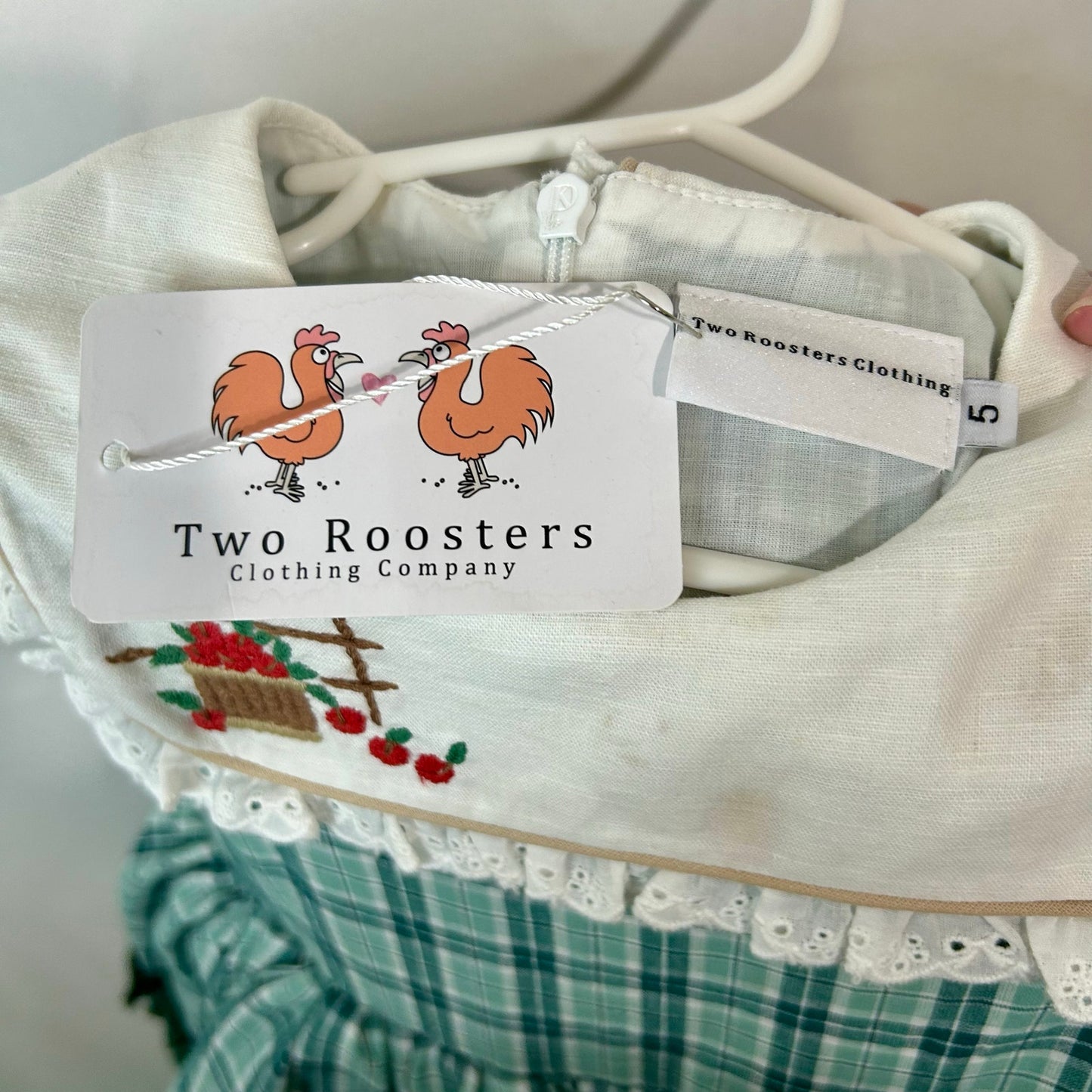 Two Roosters Clothing Girls Homegrown Pettiskirt Dress Green Plaid Size 5 NWT Flaws Cotton Tulle Lace