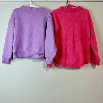 Old Navy Girls Bow Knit Pullover Sweater Bundle Pink Purple Size 5 EUC/Flaw