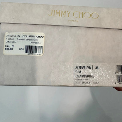 Jimmy Choo Women's Evelyn Peep Toe Pumps Champagne Gold Glitter Heels US 6 EUC