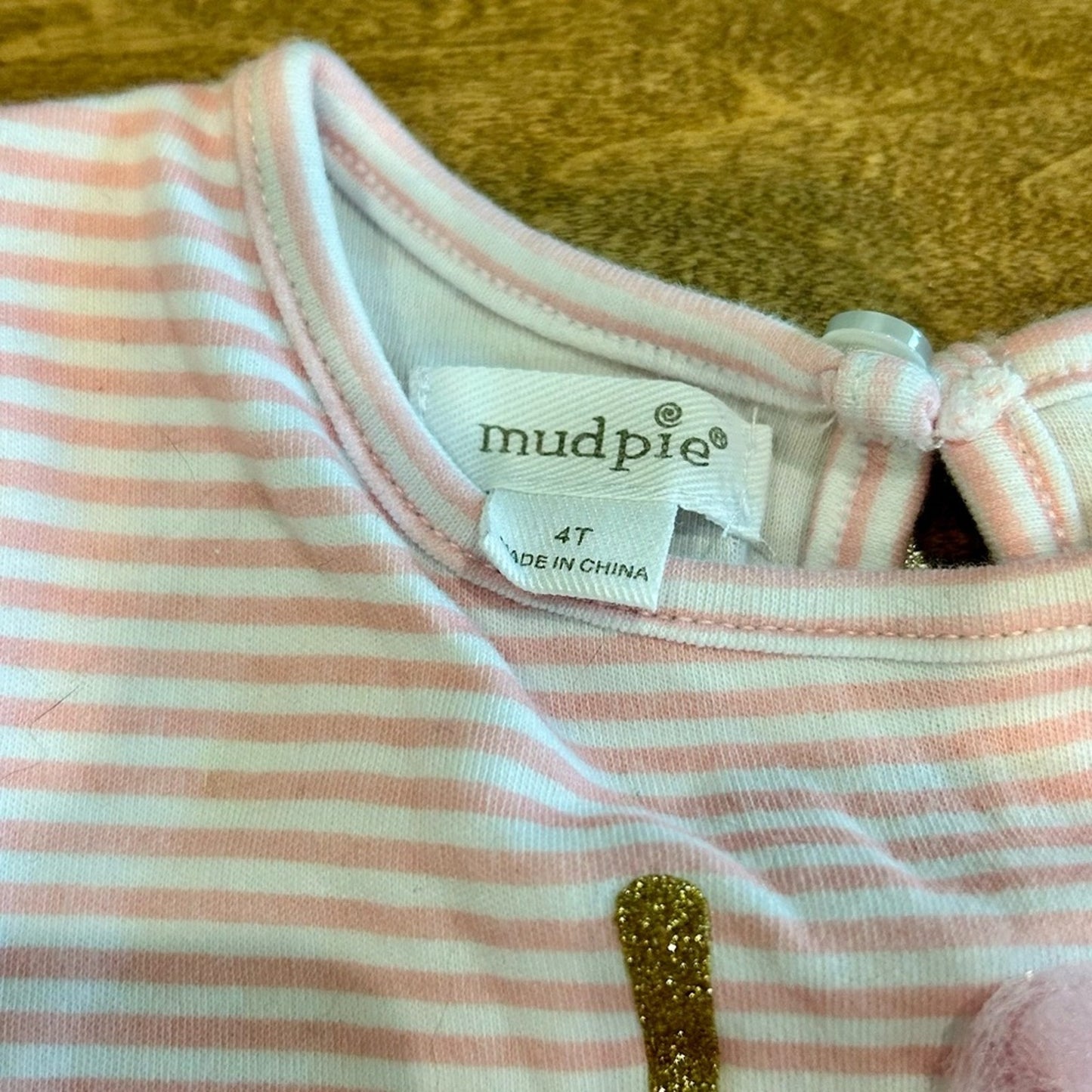 Mud Pie Girls Striped Tulle Tutu Big Sister Dress Pink Gold Size 4T EUC Girly