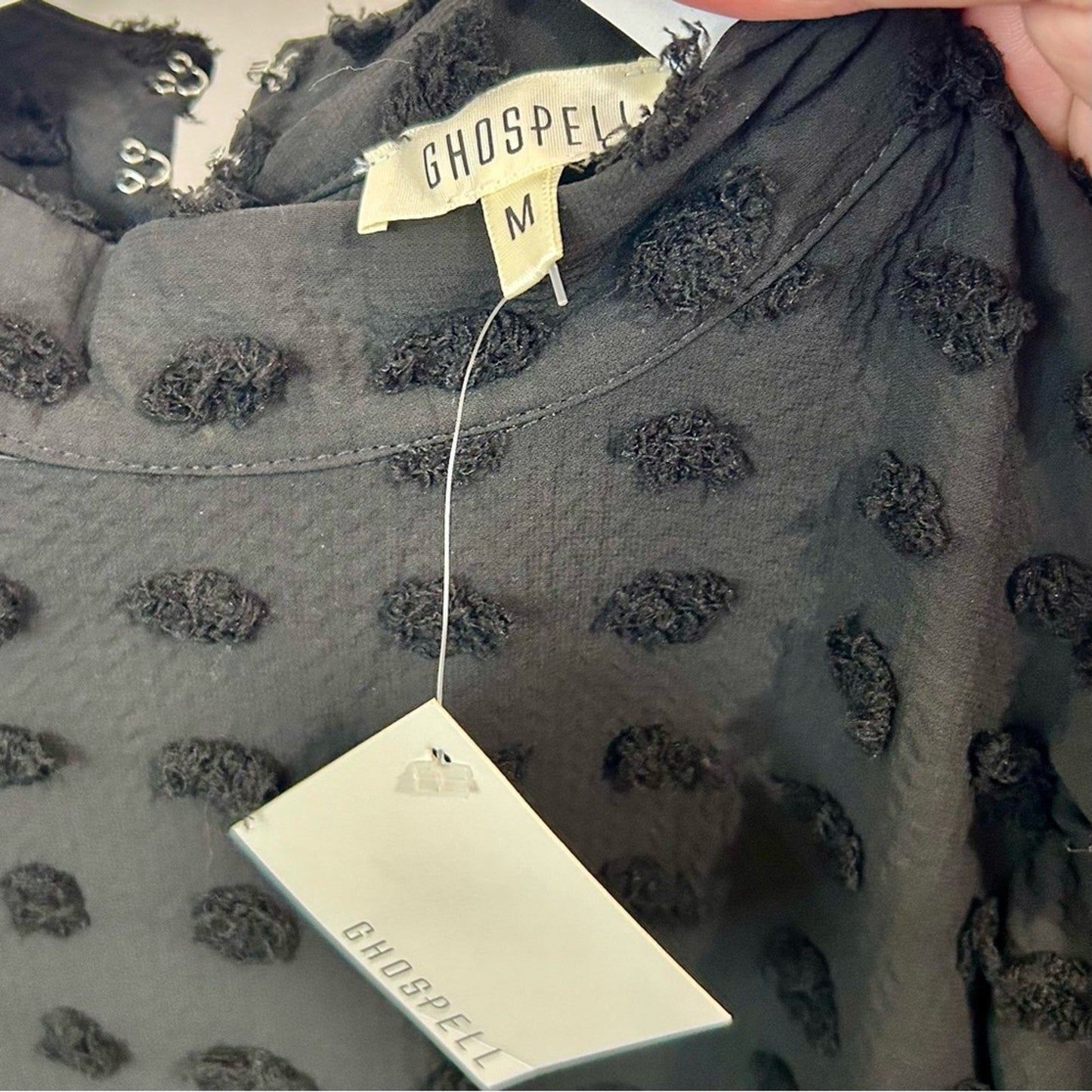 Ghospell Women’s Sansa Maxi Textured Long Sleeve Ruffle Dress Black Size Med NWT