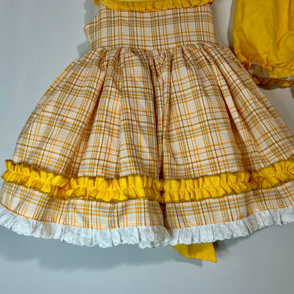 Two Roosters Clothing Girls Jasmine's Be Thankful Dress w/ Bloomers Yellow Size 5 EUC Embroidered Fall