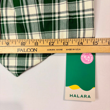 Halara Women’s Sleeveless Halter Plaid Button Up Vest Top Green Cream Size Small NWT