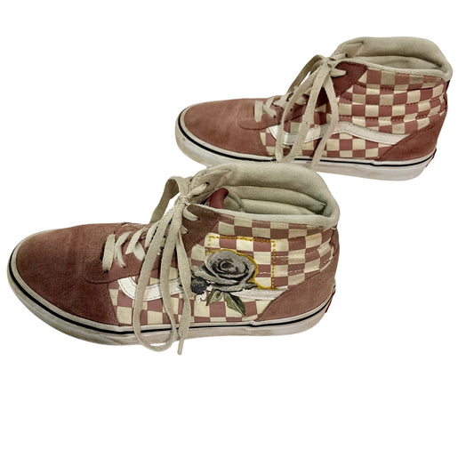 Vans Women’s Sk8-Hi Checkerboard High Top Sneakers Desert Rose True White Size 8 EUC