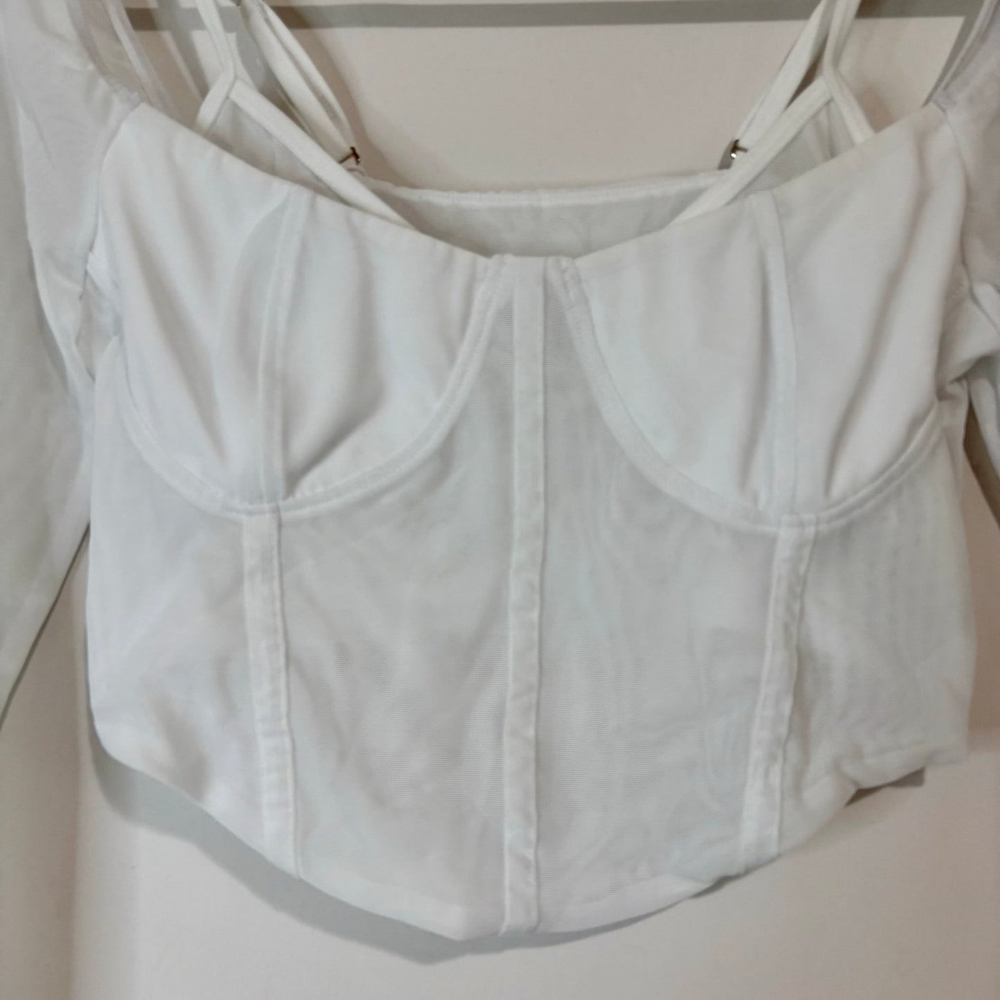 Halara Women’s Long Sleeve Cropped Corset Top Snow White Size Medium NWT Summer Girly