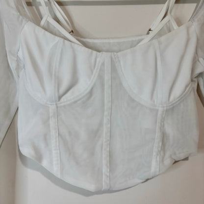 Halara Women’s Long Sleeve Cropped Corset Top Snow White Size Medium NWT Summer Girly