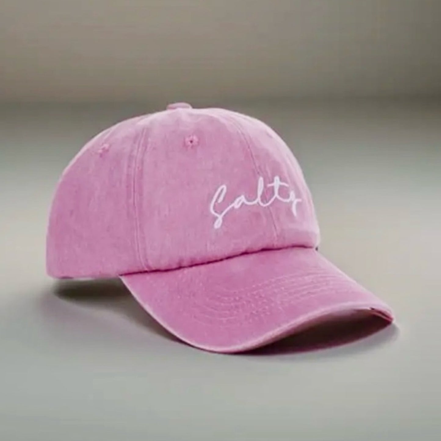 Salty Embroidered Vintage Washed Cotton Baseball Cap Hat Pink White NEW Girly