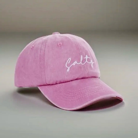 Salty Embroidered Vintage Washed Cotton Baseball Cap Hat Pink White NEW Girly