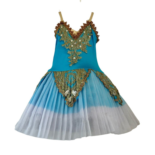 Z&X Girls Camisole Skirted Leotard Ballet Dress Blue Gold Size 5 NWT Girly Cute
