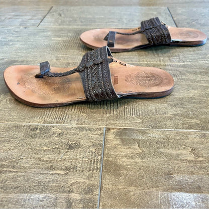Women’s Leather Woven Detail Sandals Brown Size 9 EUC Girly Summer Intricate