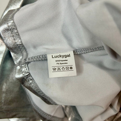 Luckygal Kids Tin Girl Costume Silver Size Small EUC Light-Up Heart Metallic