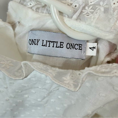 Only Little Once Toddler Girls Swiss Dot Flower Bow Dress White Size 4 FLAW Cute