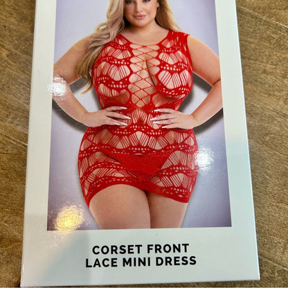 Baci Women’s Corset Front Lace Mini Dress Lingerie Red Queen Size New in Package