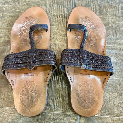 Women’s Leather Woven Detail Sandals Brown Size 9 EUC Girly Summer Intricate