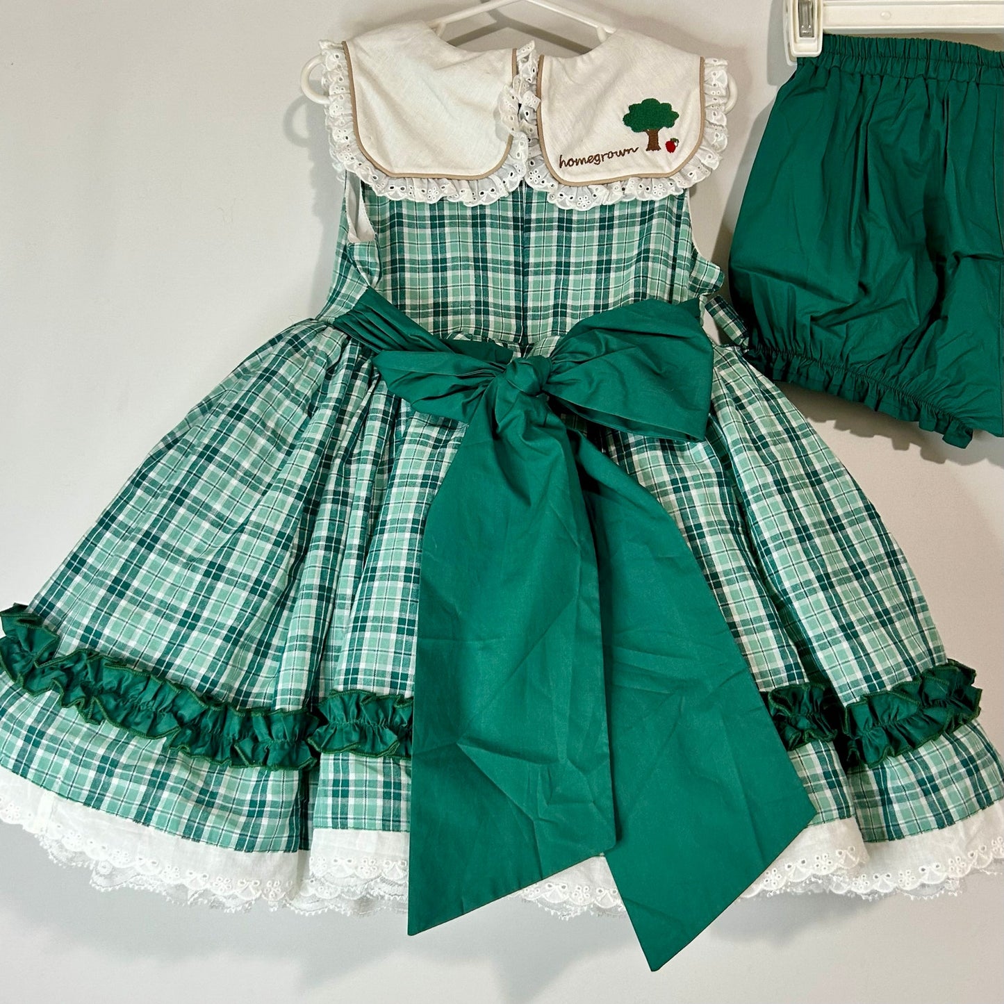 Two Roosters Clothing Girls Homegrown Pettiskirt Dress Green Plaid Size 5 NWT Flaws Cotton Tulle Lace