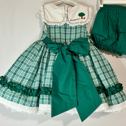 Two Roosters Clothing Girls Homegrown Pettiskirt Dress Green Plaid Size 5 NWT Flaws Cotton Tulle Lace