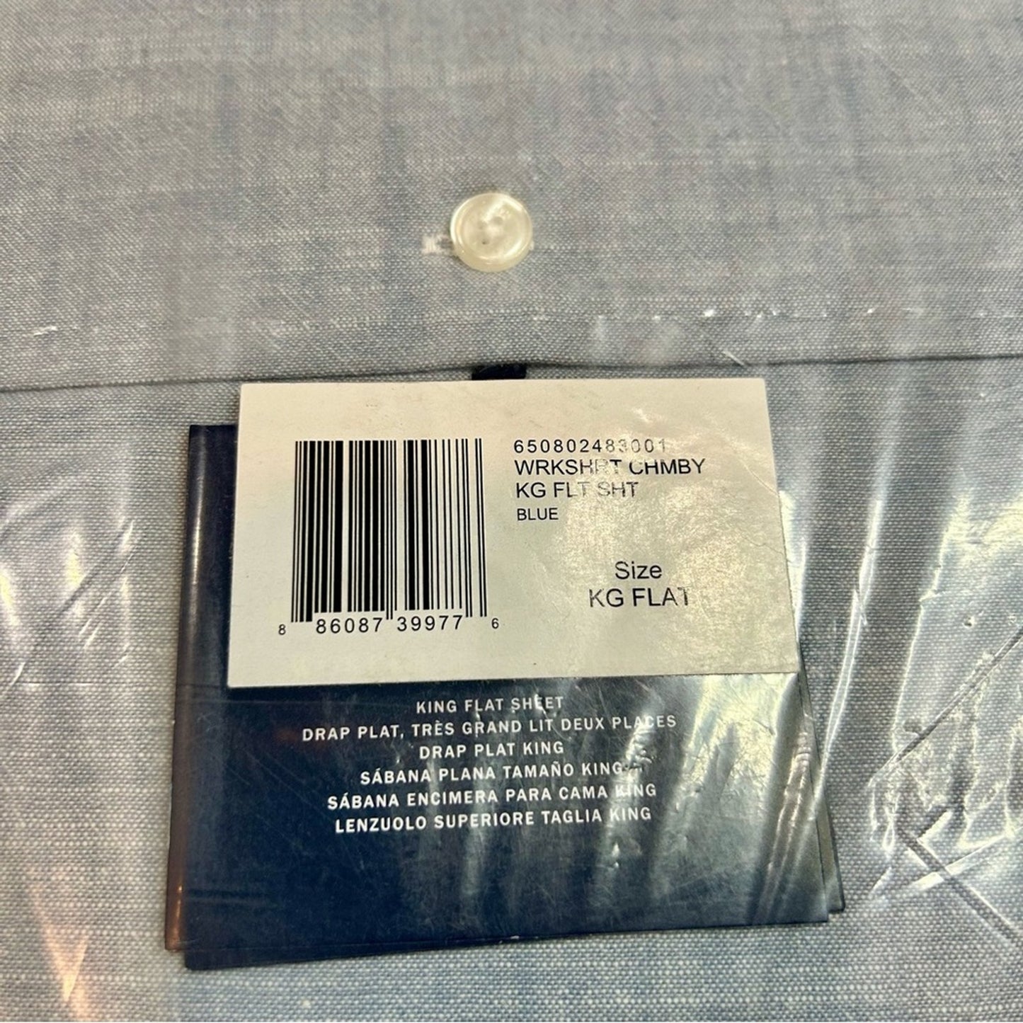 Ralph Lauren Home Workshirt Chambray King Size Flat Sheet Blue New in Package