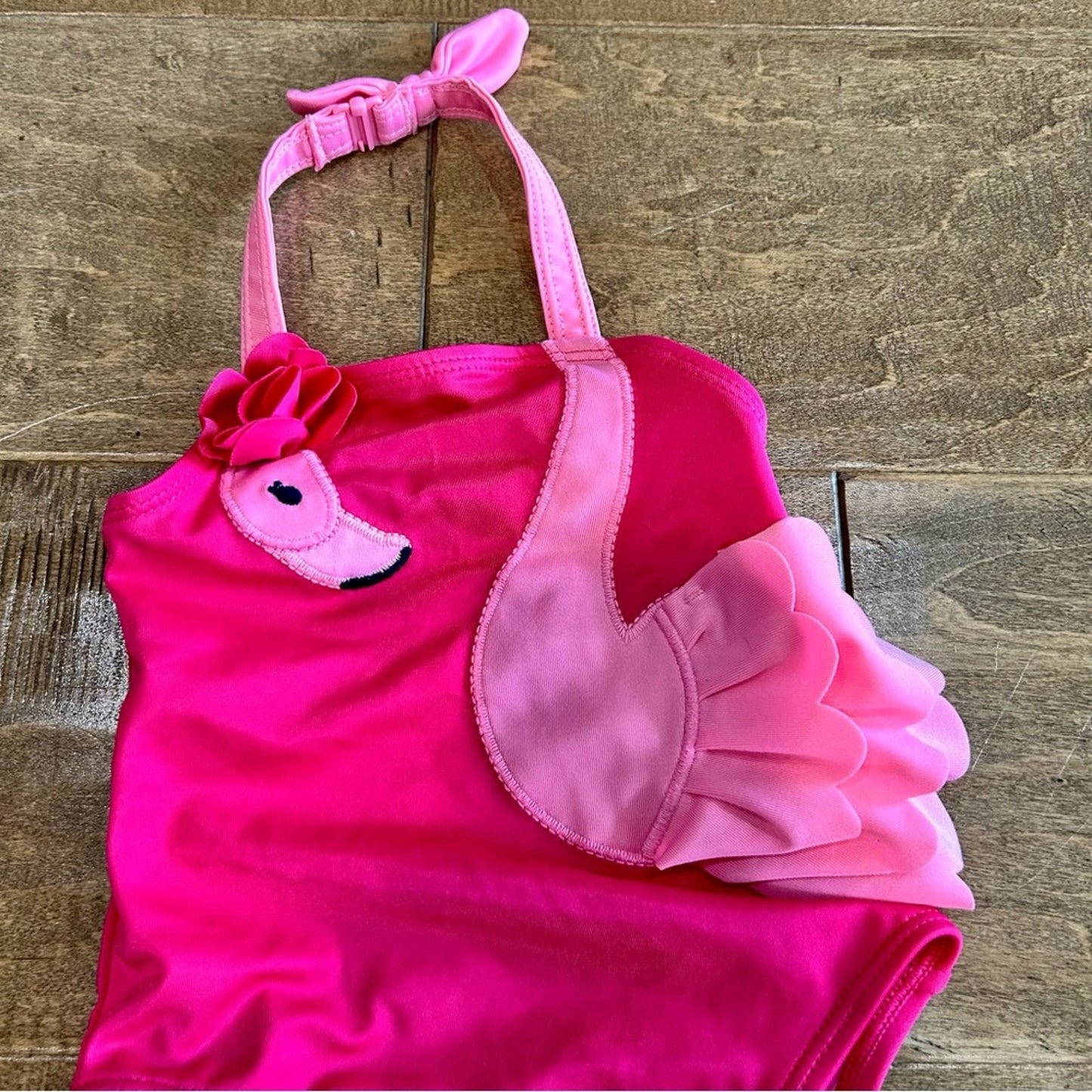 Gymboree Baby Girls Flamingo One Piece Swimsuit Pink Size 6-12 M EUC Bow Girly
