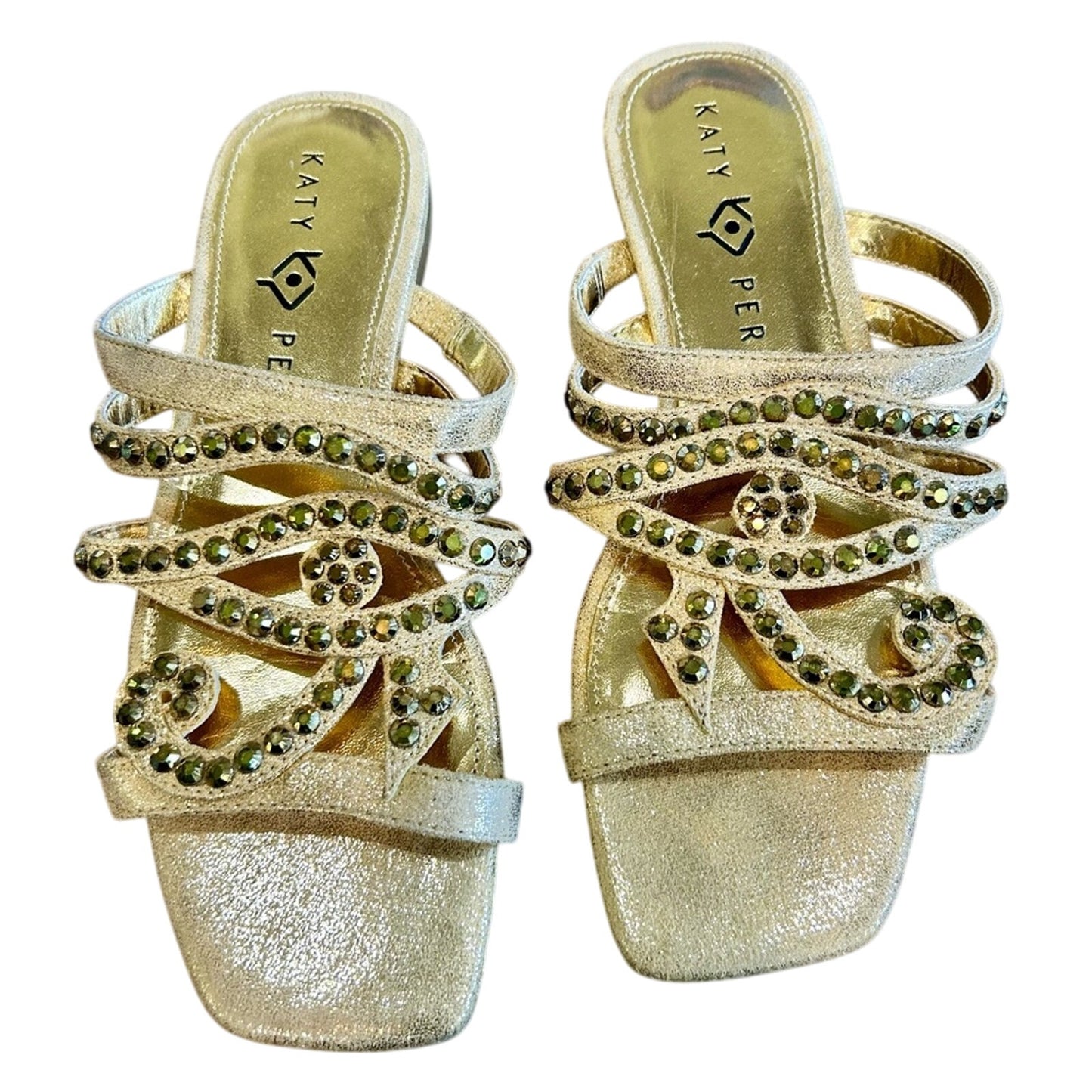 Katy Perry Women’s The Anat Metallic Rhinestone Slide Gold Size 6 EUC Shimmer
