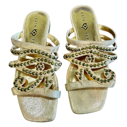 Katy Perry Women’s The Anat Metallic Rhinestone Slide Gold Size 6 EUC Shimmer