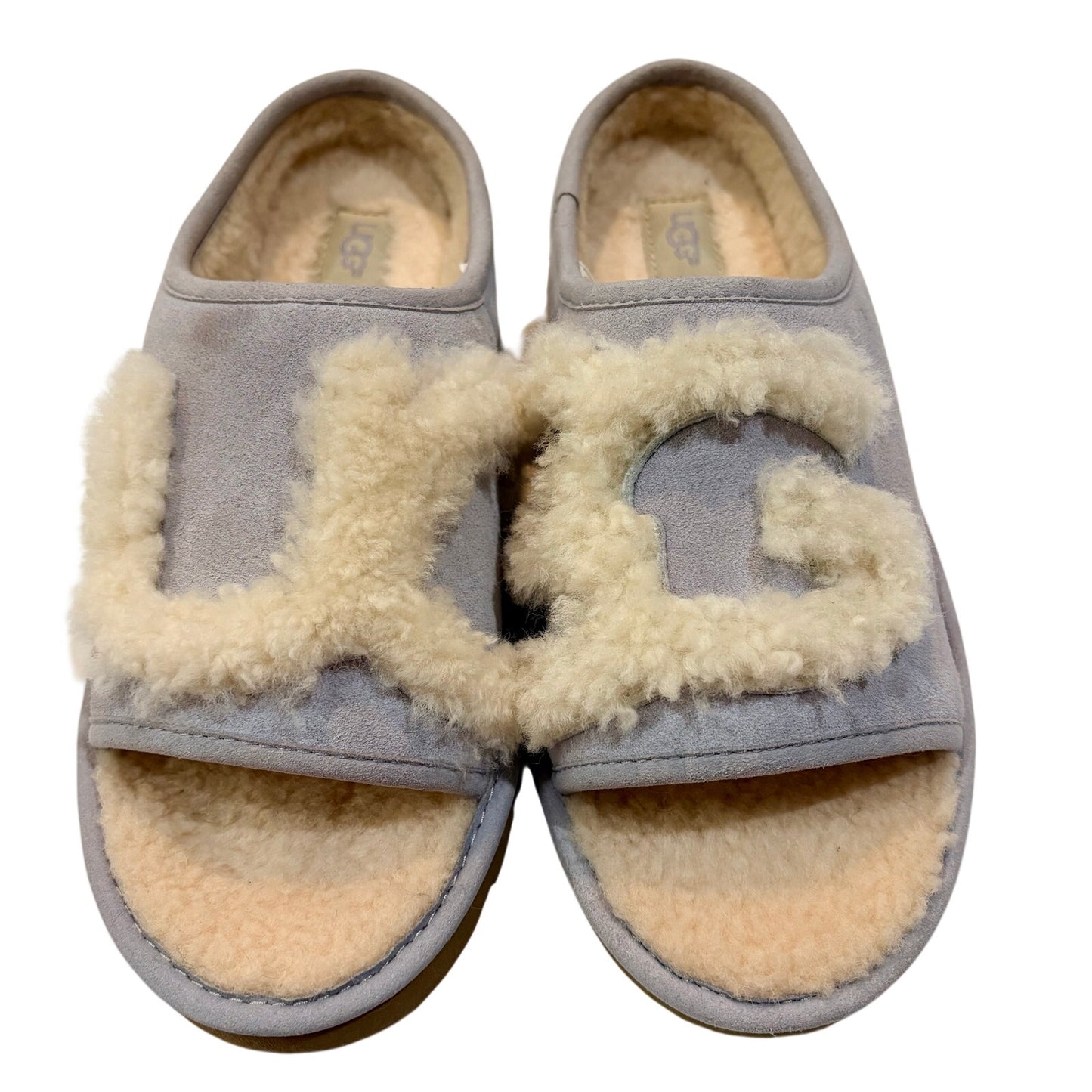 UGG Women’s Suede Shearling Slide Sandals Purple Cream Size 7 EUC Small Spots