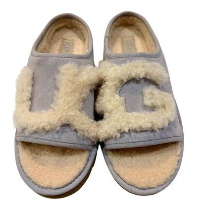 UGG Women’s Suede Shearling Slide Sandals Purple Cream Size 7 EUC Small Spots