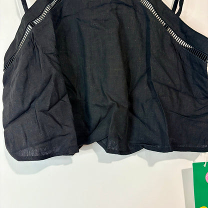 Halara Women’s Linen Blend Double Strap Crop Tank Top Black Size Medium NWT