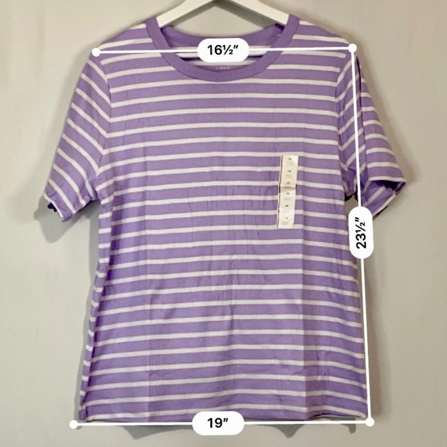 A New Day Women’s Round Neck Ribbed Short Sleeve Tee Purple & White Stripe NWT