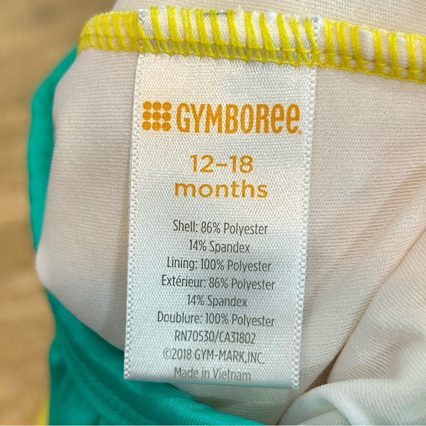 Gymboree Toddler Girls Print Ruffle One Piece Swimsuit w/ Hat Yellow 12-18 M EUC