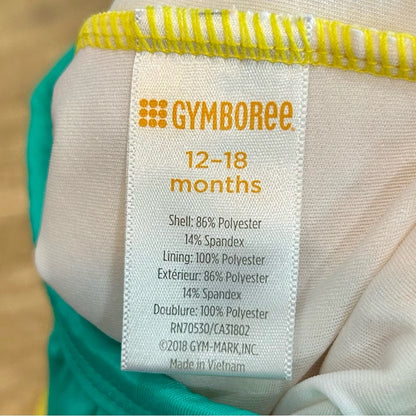 Gymboree Toddler Girls Print Ruffle One Piece Swimsuit w/ Hat Yellow 12-18 M EUC