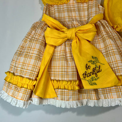 Two Roosters Clothing Girls Jasmine's Be Thankful Dress w/ Bloomers Yellow Size 5 EUC Embroidered Fall