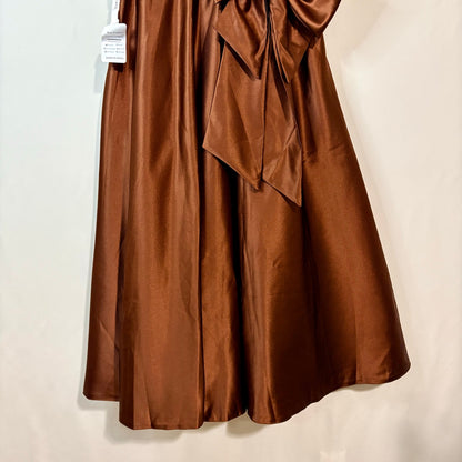 Miss Veil Satin Tea Length Dress Bow Detail Double V Neck Formal Brown Small NWT
