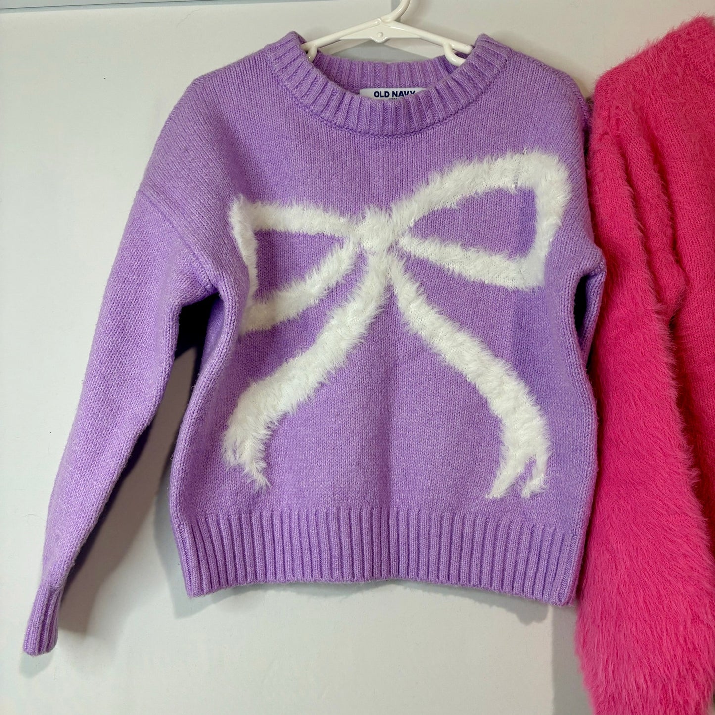 Old Navy Girls Bow Knit Pullover Sweater Bundle Pink Purple Size 5 EUC/Flaw