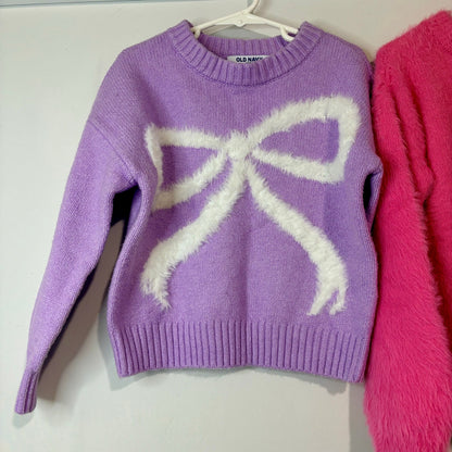 Old Navy Girls Bow Knit Pullover Sweater Bundle Pink Purple Size 5 EUC/Flaw