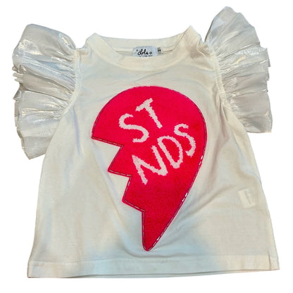 Lola + The Boys Girls Best Friends Heart T-Shirt White Pink Size 2 EUC Girly