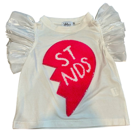 Lola + The Boys Girls Best Friends Heart T-Shirt White Pink Size 2 EUC Girly