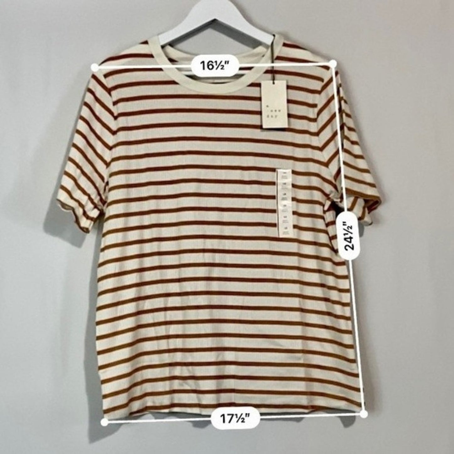 A New Day Women’s Round Neck Ribbed Short Sleeve Tee Brown & White Stripe NWT