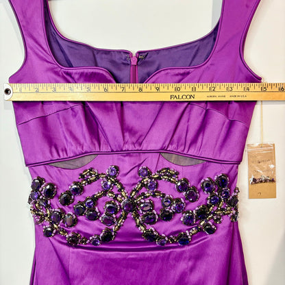 Mandalay Oleander Beaded Embellished Midi Cocktail Dress Purple Size 4 NWT Y2K