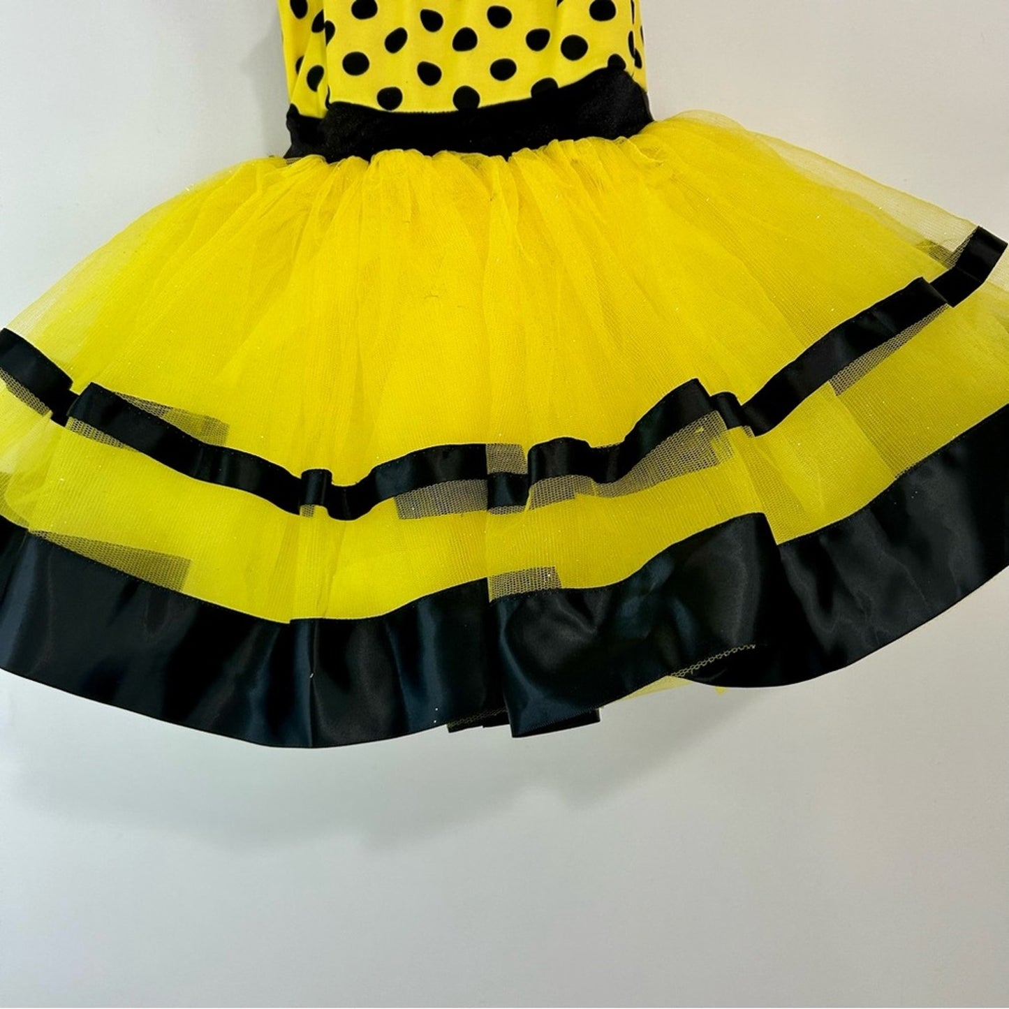 Weissman Girls Bumble Bee Polkadot Leotard Dance Costume Yellow Black XS EUC