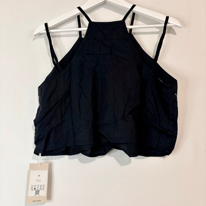 Halara Women’s Linen Blend Double Strap Crop Tank Top Black Size Medium NWT